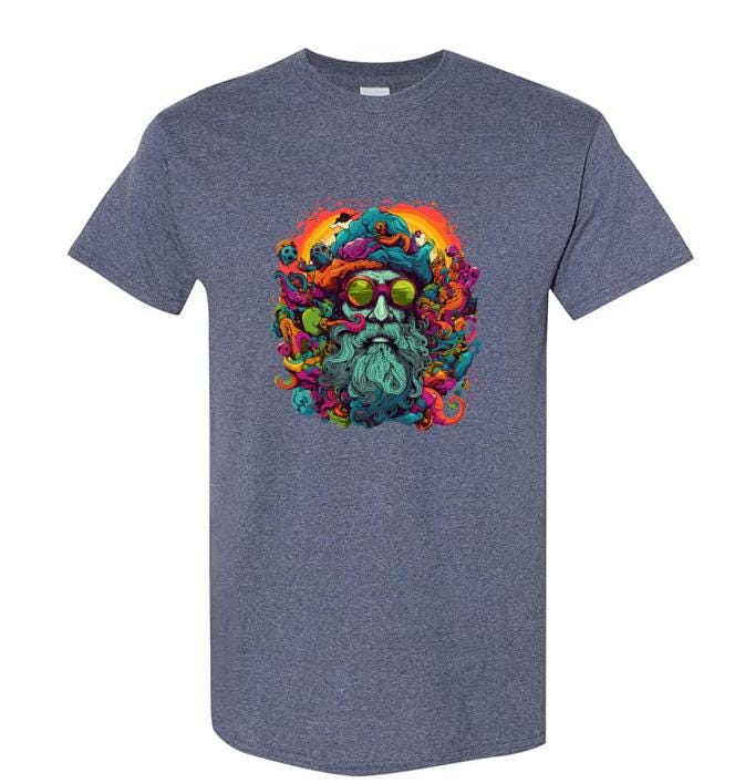 Psychedelic vintage hippy sunglasses man - vibrant tee for free spirits and bold style.