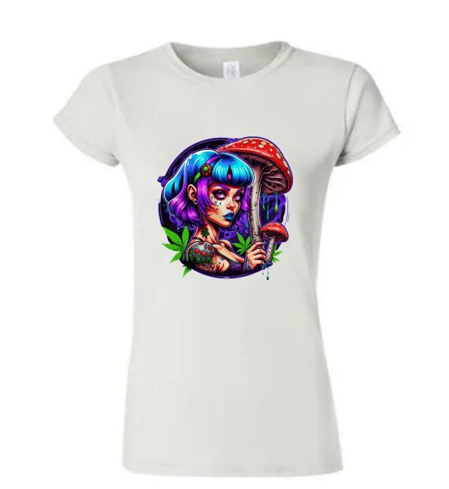Psychedelic Woman & Mushrooms T-Shirt/Boho Graphic Tee/ Trippy Nature-Inspired Design/ Perfect for Festival Goers and Free Spirits.