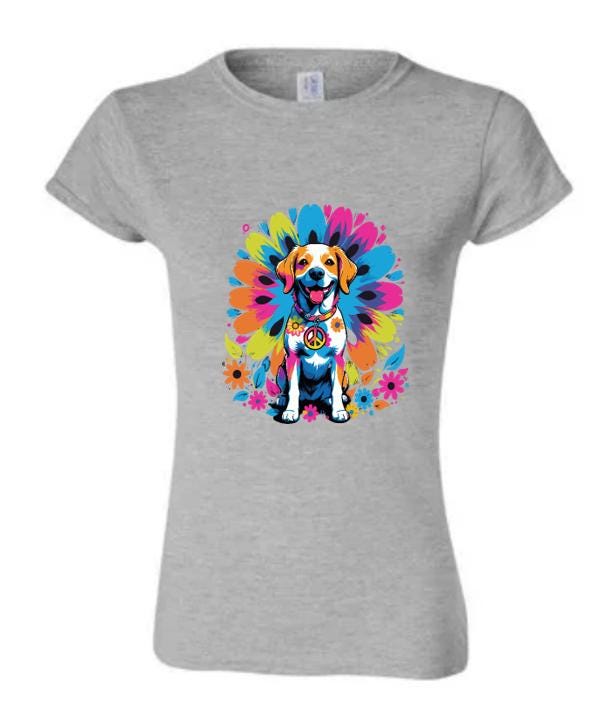 Psychedelic Hippie Dog T-Shirt/ Vibrant Dog Lover Tee/ Unique Graphic Tee