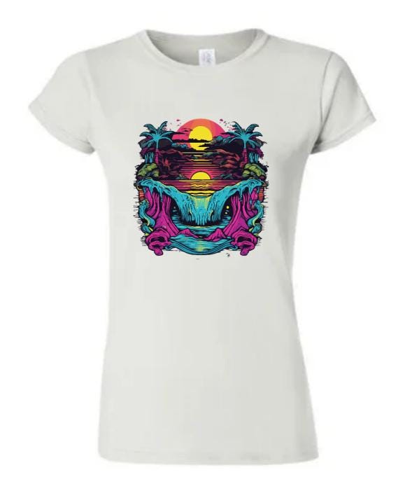 Psychedelic Tropical Sunset T-Shirt/ Colorful Graphic Tee/ Unique Beach Vibes Shirt/ Perfect for Summer