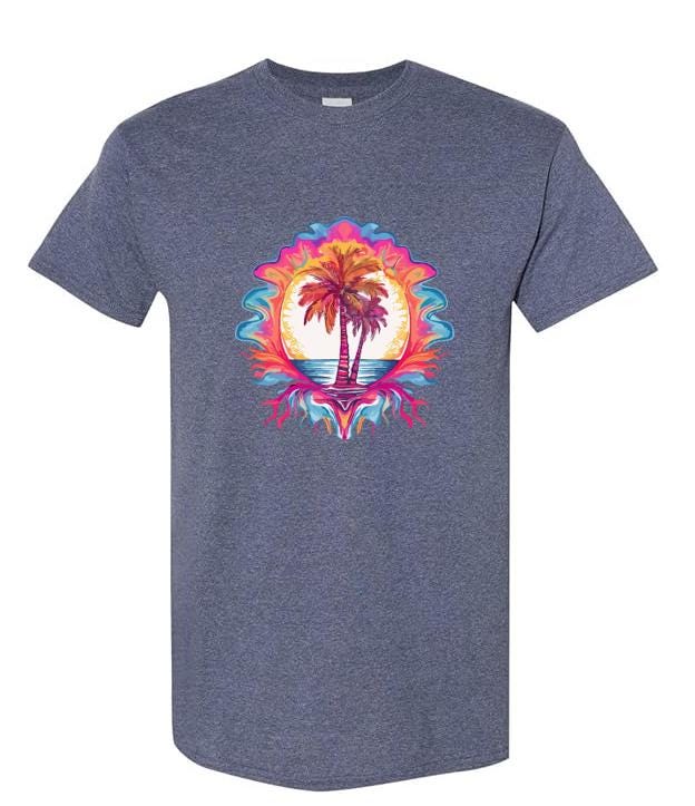 Psychedelic Palm Tree T-Shirt/ Vibrant Tropical Graphic Tee