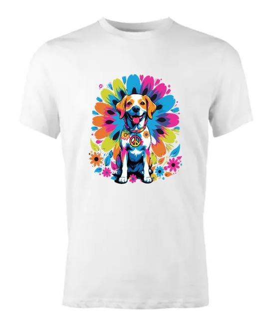 Psychedelic Hippie Dog T-Shirt/ Vibrant Dog Lover Tee/ Unique Graphic Tee