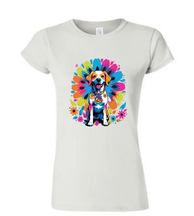 Psychedelic Hippie Dog T-Shirt/ Vibrant Dog Lover Tee/ Unique Graphic Tee