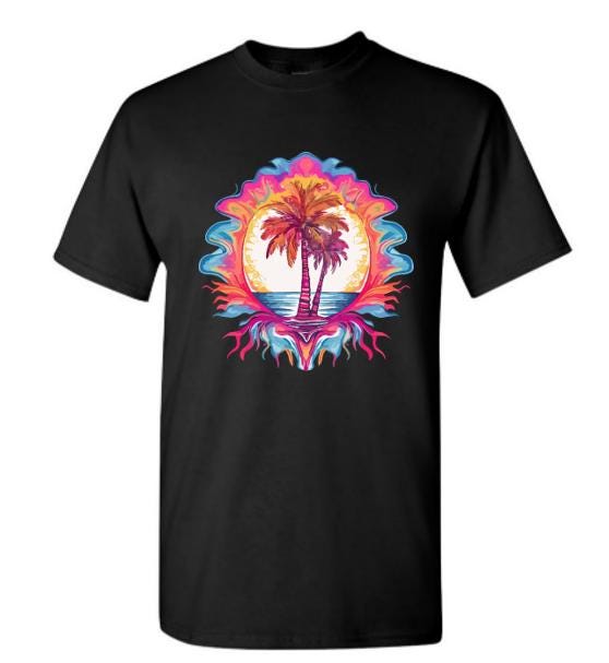 Psychedelic Palm Tree T-Shirt/ Vibrant Tropical Graphic Tee