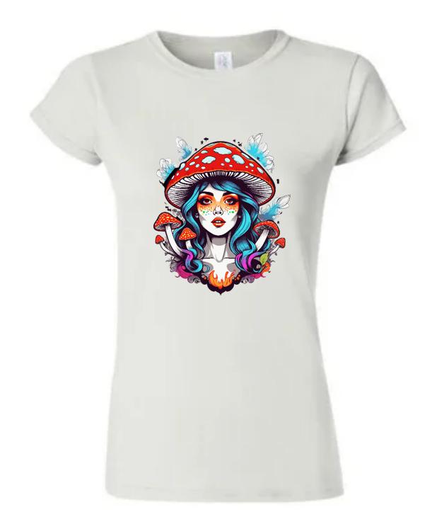 Psychedelic Woman & Mushrooms T-Shirt/Boho Graphic Tee/ Trippy Nature-Inspired Design/ Perfect for Festival Goers and Free Spirits.