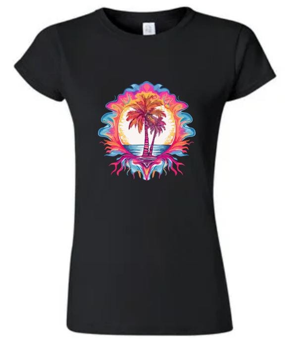 Psychedelic Palm Tree T-Shirt/ Vibrant Tropical Graphic Tee