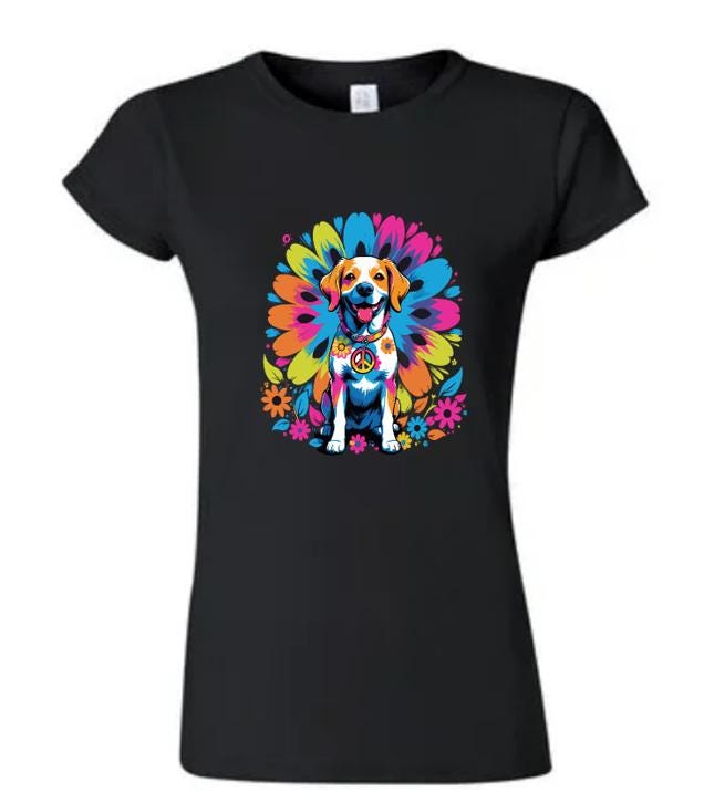 Psychedelic Hippie Dog T-Shirt/ Vibrant Dog Lover Tee/ Unique Graphic Tee