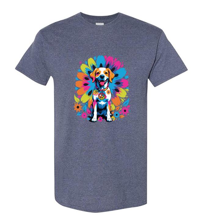 Psychedelic Hippie Dog T-Shirt/ Vibrant Dog Lover Tee/ Unique Graphic Tee