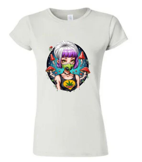 Psychedelic Woman & Mushrooms T-Shirt/Boho Graphic Tee/ Trippy Nature-Inspired Design/ Perfect for Festival Goers and Free Spirits.