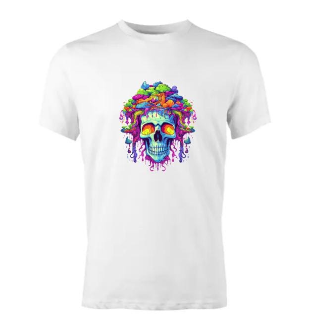 Psychedelic Skull Shirt/Vibrant Graphic Tee/ Trippy Skull Design/Perfect for Alternative Fashion Lovers.