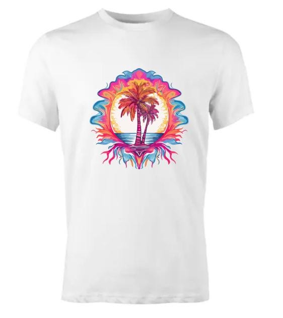 Psychedelic Palm Tree T-Shirt/ Vibrant Tropical Graphic Tee