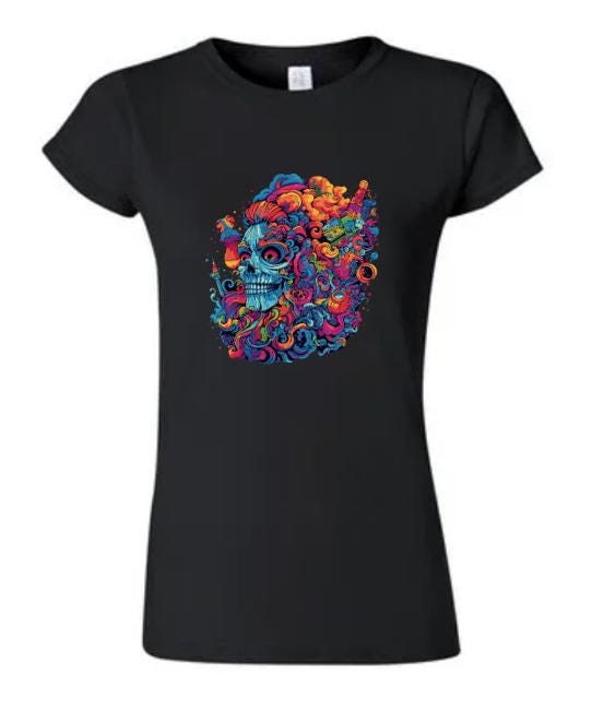 Colorful Psychedelic Skull Shirt - Bold Graphic Tee For Alternative Fashion Lovers