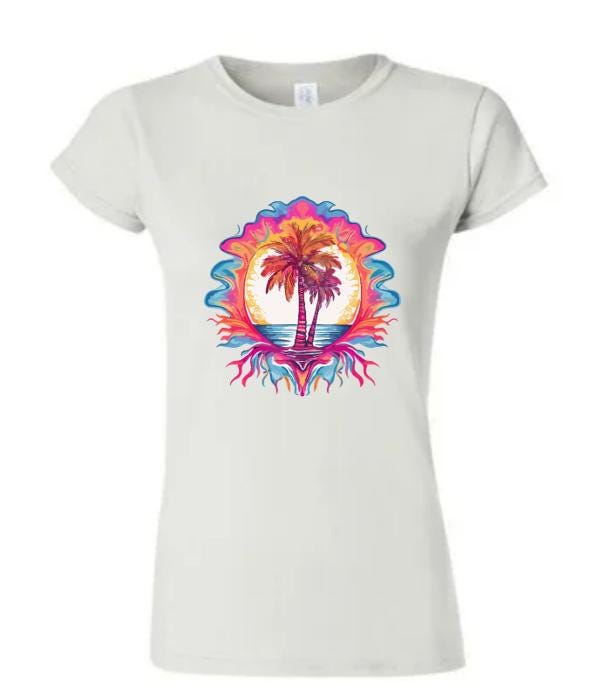 Psychedelic Palm Tree T-Shirt/ Vibrant Tropical Graphic Tee