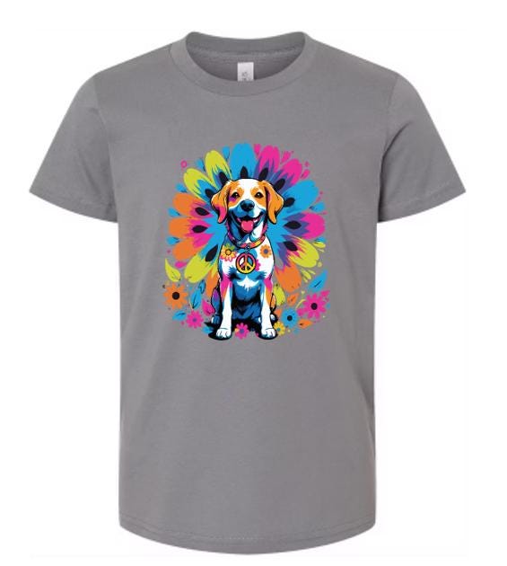 Psychedelic Hippie Dog T-Shirt/ Vibrant Dog Lover Tee/ Unique Graphic Tee