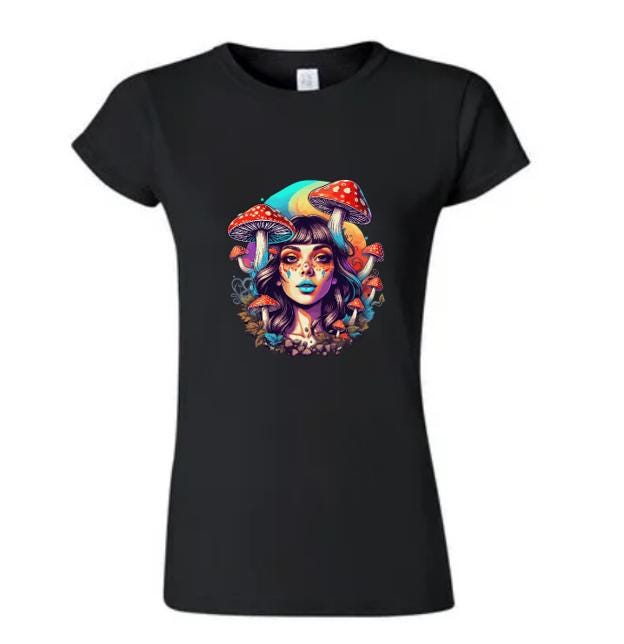 Psychedelic Woman & Mushrooms T-Shirt/Boho Graphic Tee/ Trippy Nature-Inspired Design/ Perfect for Festival Goers and Free Spirits.