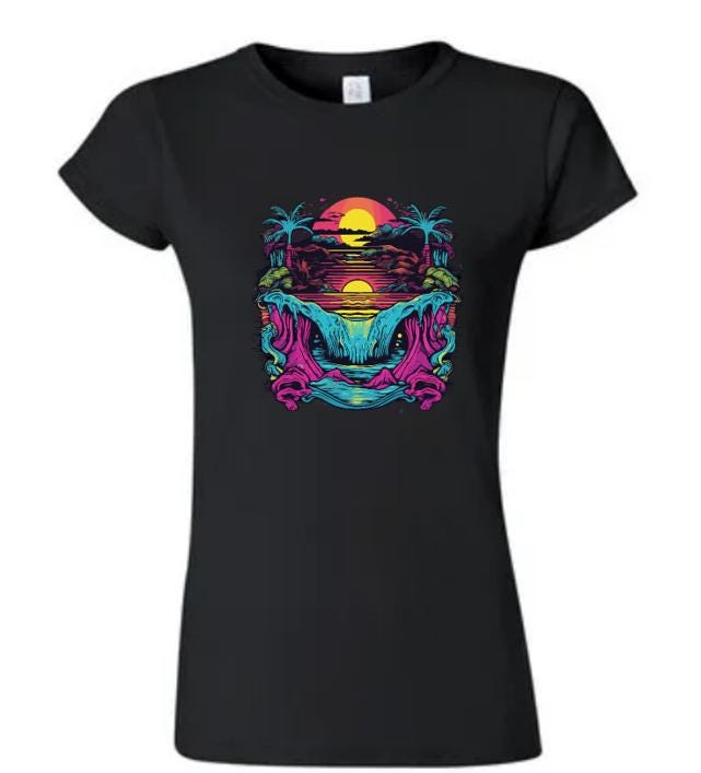 Psychedelic Tropical Sunset T-Shirt/ Colorful Graphic Tee/ Unique Beach Vibes Shirt/ Perfect for Summer