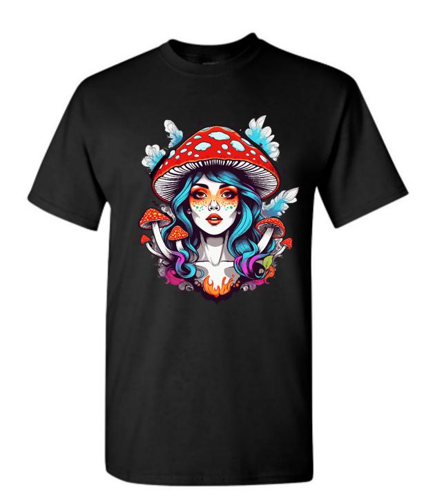Psychedelic Woman & Mushrooms T-Shirt/Boho Graphic Tee/ Trippy Nature-Inspired Design/ Perfect for Festival Goers and Free Spirits.