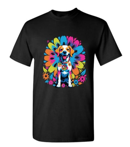 Psychedelic Hippie Dog T-Shirt/ Vibrant Dog Lover Tee/ Unique Graphic Tee