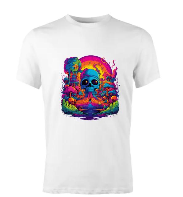 Psychedelic Skull Shirt/Vibrant Graphic Tee/ Trippy Skull Design/Perfect for Alternative Fashion Lovers.