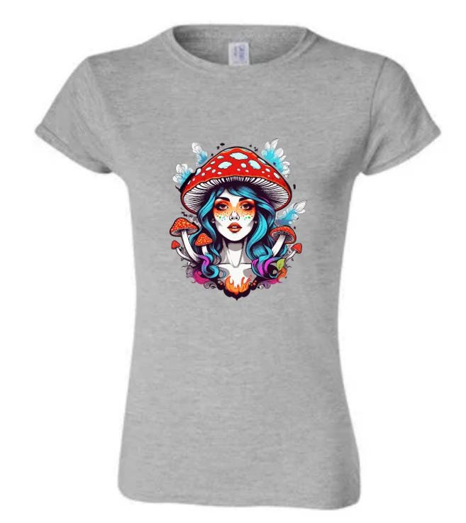 Psychedelic Woman & Mushrooms T-Shirt/Boho Graphic Tee/ Trippy Nature-Inspired Design/ Perfect for Festival Goers and Free Spirits.