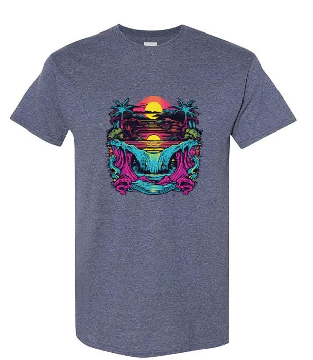 Psychedelic Tropical Sunset T-Shirt/ Colorful Graphic Tee/ Unique Beach Vibes Shirt/ Perfect for Summer