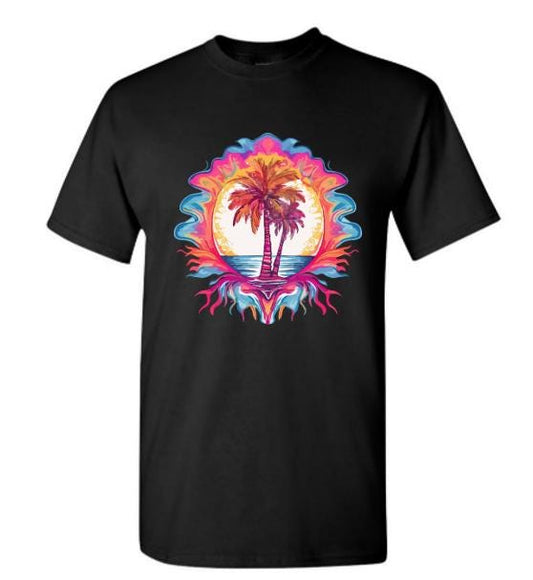Psychedelic Palm Tree T-Shirt/ Vibrant Tropical Graphic Tee