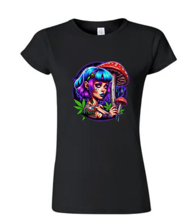 Psychedelic Woman & Mushrooms T-Shirt/Boho Graphic Tee/ Trippy Nature-Inspired Design/ Perfect for Festival Goers and Free Spirits.