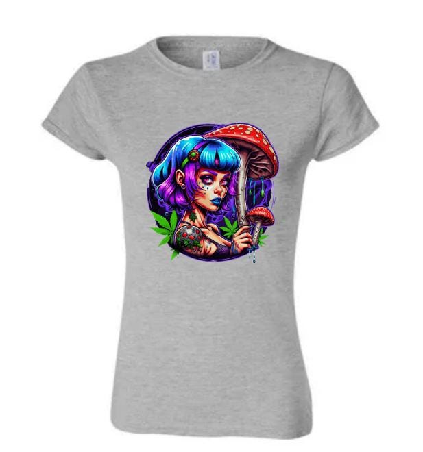 Psychedelic Woman & Mushrooms T-Shirt/Boho Graphic Tee/ Trippy Nature-Inspired Design/ Perfect for Festival Goers and Free Spirits.