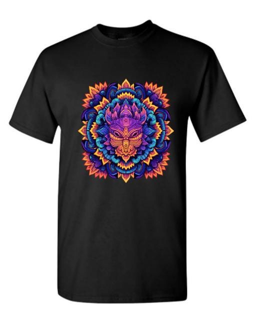 Psychedelic Mandala Warrior T-Shirt/Bohemian Graphic Tee/ Colorful Spiritual Art/For Men and Woman