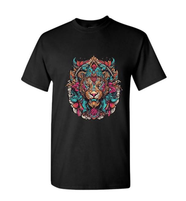 Psychedelic Lion T-Shirt / Colorful Graphic Tee - Unisex Wild Animal Shirt