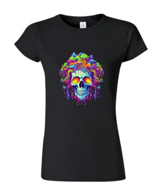 Psychedelic Skull Shirt/Vibrant Graphic Tee/ Trippy Skull Design/Perfect for Alternative Fashion Lovers.