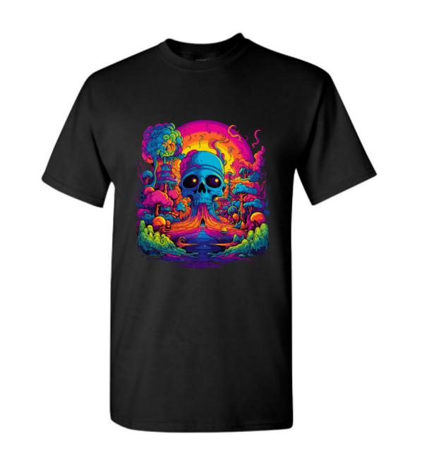Psychedelic Skull Shirt/Vibrant Graphic Tee/ Trippy Skull Design/Perfect for Alternative Fashion Lovers.