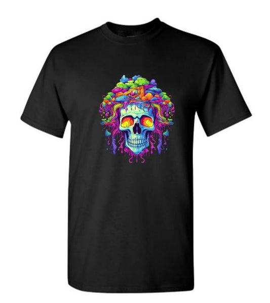 Psychedelic Skull Shirt/Vibrant Graphic Tee/ Trippy Skull Design/Perfect for Alternative Fashion Lovers.