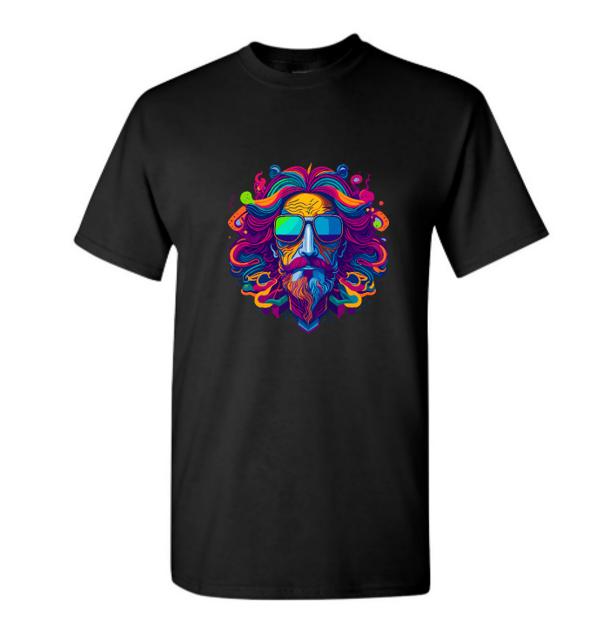 Psychedelic vintage hippy sunglasses man - vibrant tee for free spirits and bold style.