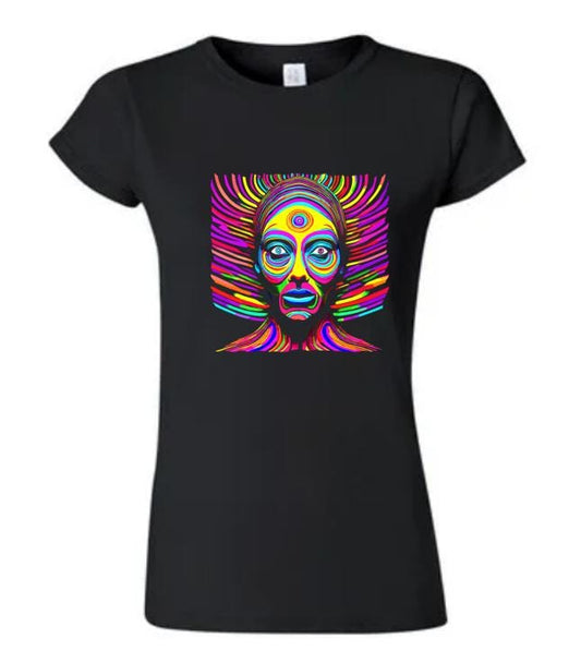 Vibrant Psychedelic T-Shirt Featuring an African American Woman/ Celebrate Diversity and Art!
