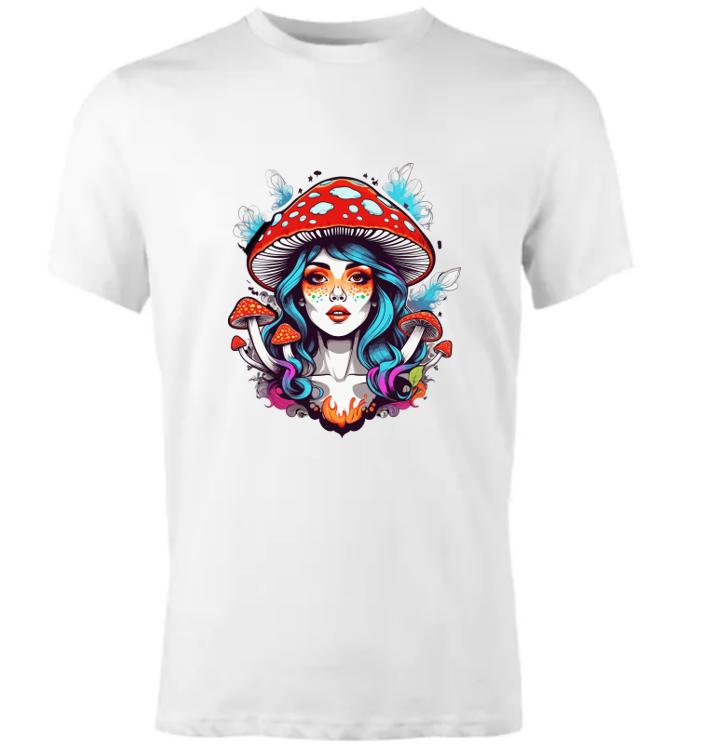 Psychedelic Woman & Mushrooms T-Shirt/Boho Graphic Tee/ Trippy Nature-Inspired Design/ Perfect for Festival Goers and Free Spirits.