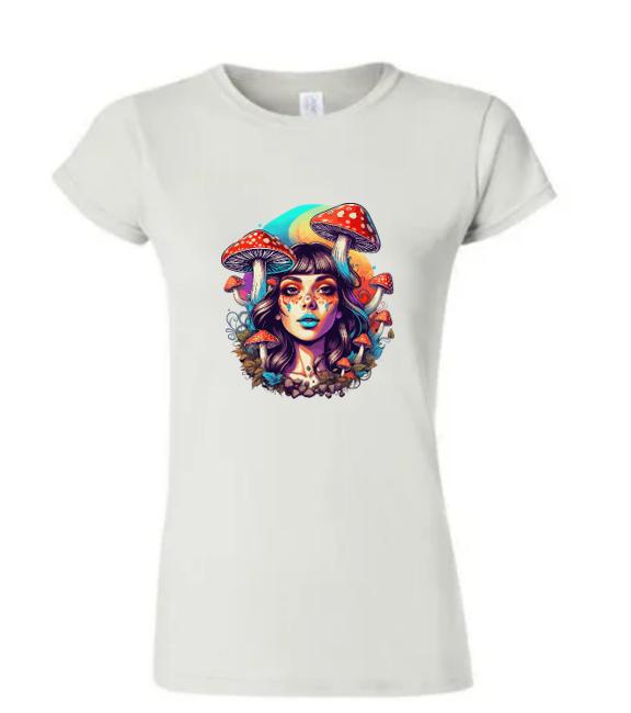 Psychedelic Woman & Mushrooms T-Shirt/Boho Graphic Tee/ Trippy Nature-Inspired Design/ Perfect for Festival Goers and Free Spirits.