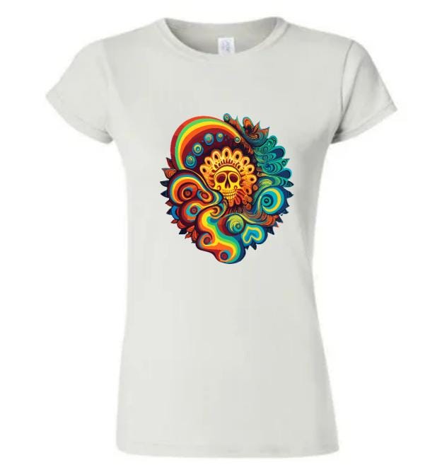 Psychedelic Skull T-Shirt/ Colorful Graphic Tee / Unique Art Shirt