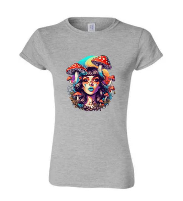 Psychedelic Woman & Mushrooms T-Shirt/Boho Graphic Tee/ Trippy Nature-Inspired Design/ Perfect for Festival Goers and Free Spirits.
